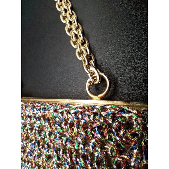 Evening Bag Rainbow Woven Walborg Hong Kong Brass Chain Vintage 60s Clutch Purse - Picture 6 of 16